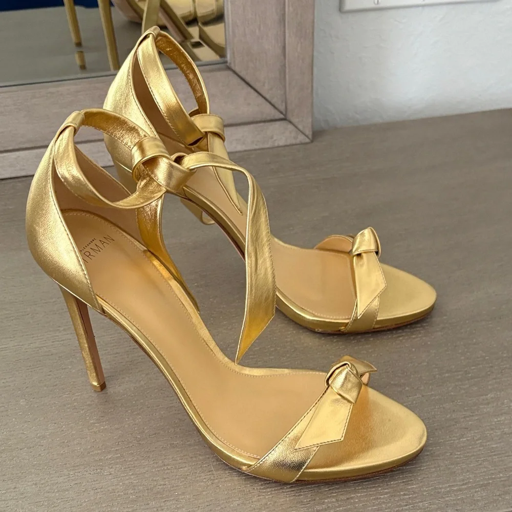 Alexandre Birman Clarita Gold Heels with Bow Accent - Picture 3 of 6